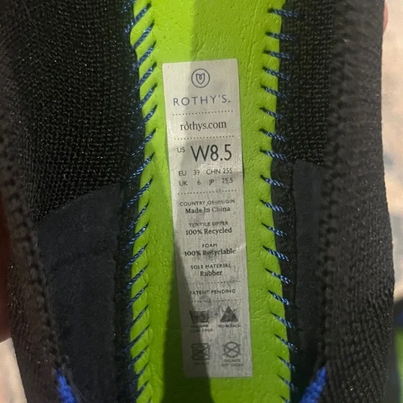 Rothy's Black Slip-On Flats with Blue Trim size 8 1/2 - Picture 3 of 12